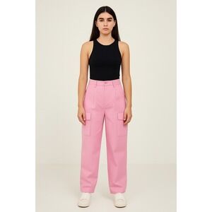 Rivir Pink Pinstripe Cargo Pants High Waisted Tie‎ Ankle Trousers Women's Size S